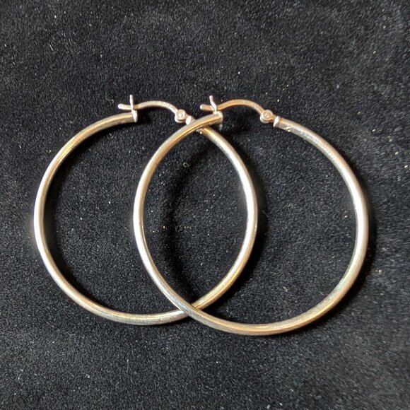 Sterling Silver Large Hoop Earrings 1.75" - Picture 1 of 6